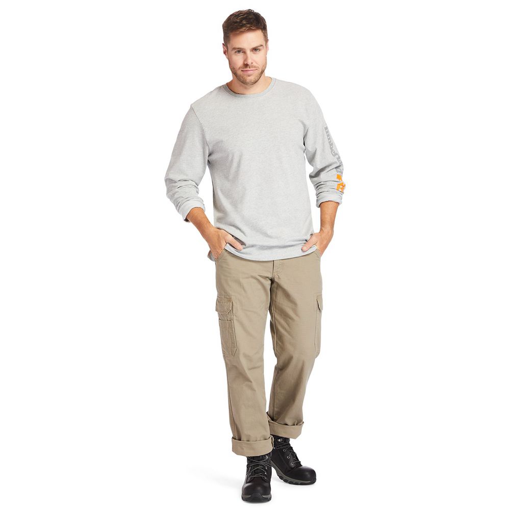 Timberland Mens T-Shirts PRO® Big & Tall Base Plate Long-Sleeve Wicking - Grey - India RO6204581